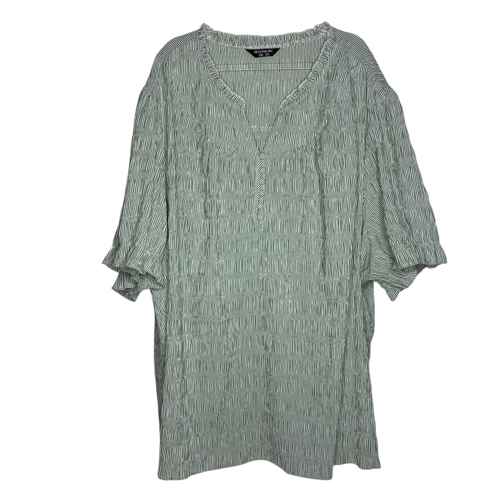BLOOMCHIC Womens Size 30 Green Striped Tunic Top Ruffle Trim‎ Cottagecore Boho